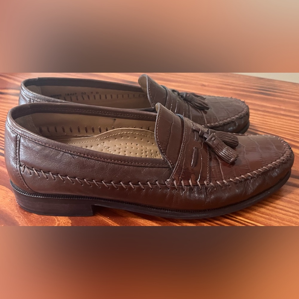 Florsheim Croc Embossed Tassel Loafers Mens 9D Brown Leather Dress Comfort Shoes